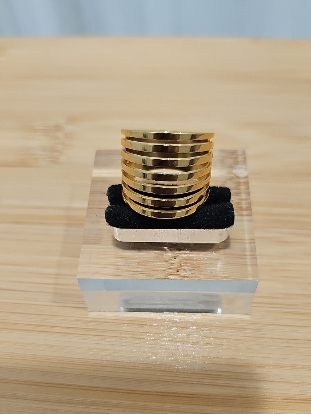 Gold Stackable Band Ring - Shiny Ribbed Design